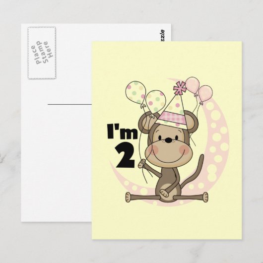 Meisje Aap in Party Pet 2e Verjaardag Briefkaart (Voorkant / Achterkant)