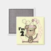 Meisje Aap in Party Pet 2e Verjaardag Magneet (Voorkant / Achterkant)