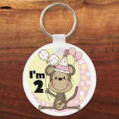 Meisje Aap in Party Pet 2e Verjaardag Sleutelhanger (Voorkant)