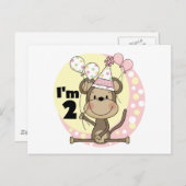 Meisje Aap in Party Pet 2e Verjaardag Uitnodiging Briefkaart (Voorkant / Achterkant)