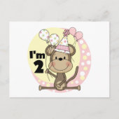 Meisje Aap in Party Pet 2e Verjaardag Uitnodiging Briefkaart (Voorkant)