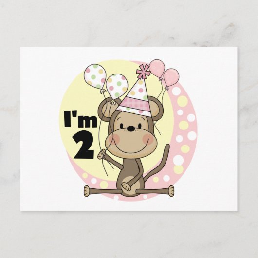 Meisje Aap in Party Pet 2e Verjaardag Uitnodiging Briefkaart (Voorkant)