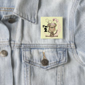 Meisje Aap in Party Pet 2e Verjaardag Vierkante Button 5,1 Cm (In situ)