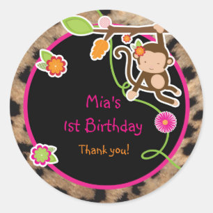 Meisje Aap Jungle Safari Chic Favor Sticker