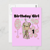 Meisje Aap Met Cadeaus 1e Verjaardag Tshirts Briefkaart (Voorkant / Achterkant)