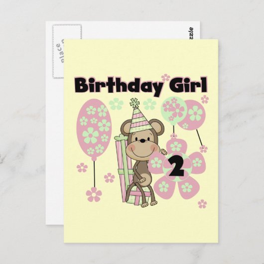 Meisje Aap Met Cadeaus 2e Verjaardag Tshirts Briefkaart (Voorkant / Achterkant)