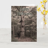 Meisje achter boomhalloween kaart (Gele Bloem)