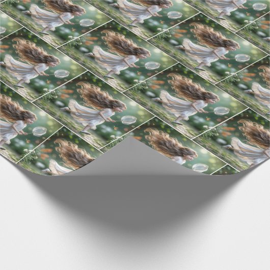 Meisje achtervolgt vlinders met een net cadeaupapier (Hoek)