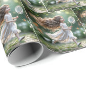 Meisje achtervolgt vlinders met een net cadeaupapier (Rol Hoek)