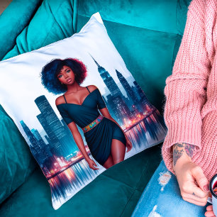 Meisje Afrikaans stijlvol Afro haar mode bedrijf Kussen