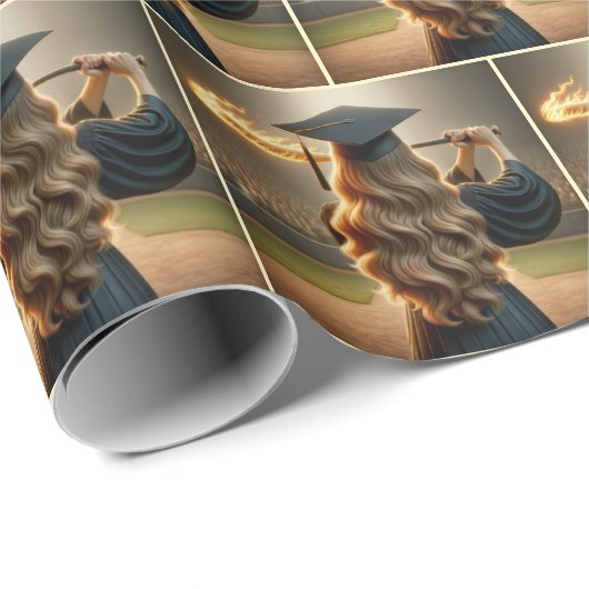 Meisje Afstuderen een vlammende honkbalknuppel Cadeaupapier (Rol Hoek)