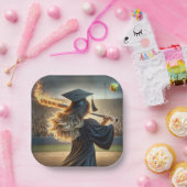 Meisje Afstuderen een vlammende vleermuis Papieren Bordje (Feest)