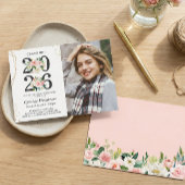 Meisje Afstuderen Foto Blush Pink Floral Afstudere Kaart