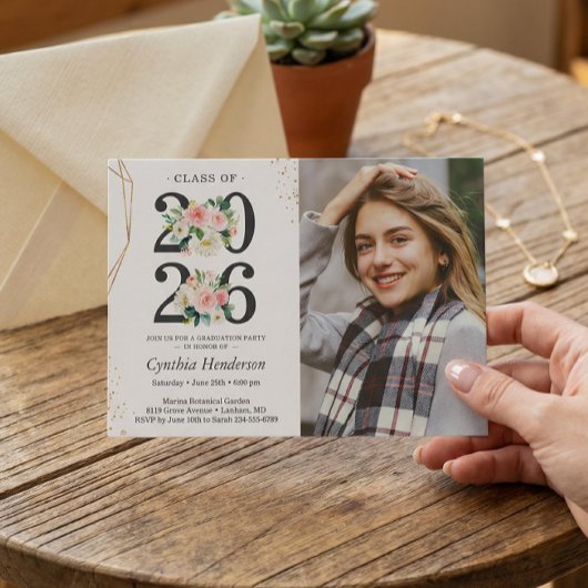 Meisje Afstuderen Foto Blush Pink Floral Afstudere Kaart