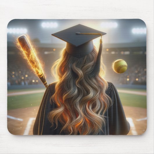 Meisje Afstuderen met softbal en vurige knuppel Muismat (Voorkant)