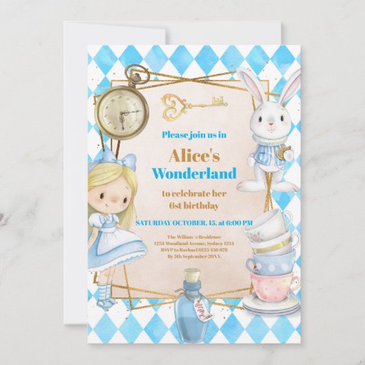 Meisje Alice in Wonderland Verjaardagsthee Kaart (Voorkant)