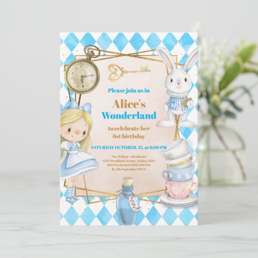 Meisje Alice in Wonderland Verjaardagsthee Kaart (Staand voorkant)
