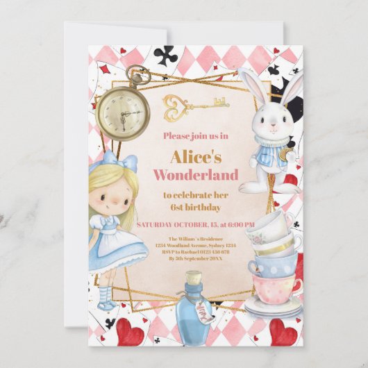 Meisje Alice in Wonderland Verjaardagsthee Kaart (Voorkant)