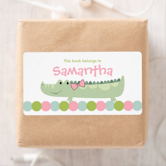 Meisje Alligator Bookplate Label / Boek Bord (Insitu)