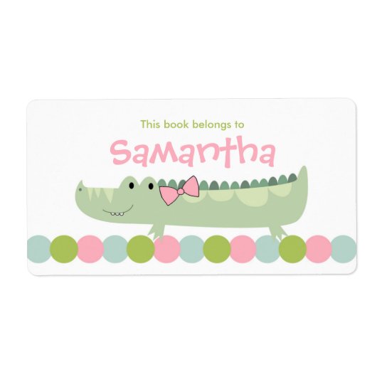Meisje Alligator Bookplate Label / Boek Bord (Voorkant)