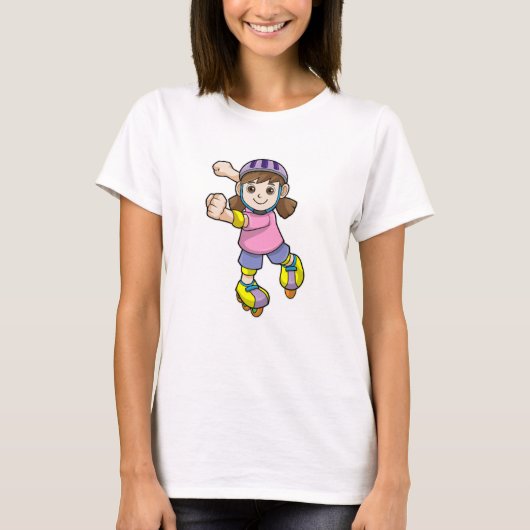Meisje als schaatser met inline skates & helm t-shirt (Voorkant)