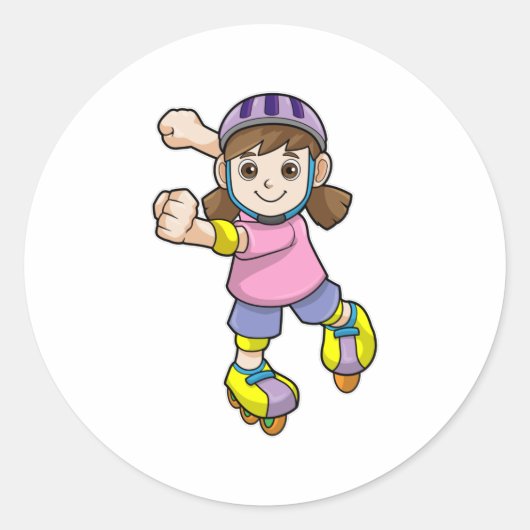 Meisje als Skater met Schaatsen en helm Ronde Sticker (Voorkant)