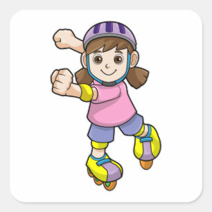 Meisje als Skater met Schaatsen en helm Vierkante Sticker
