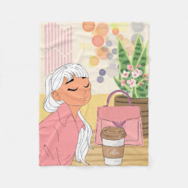 MEISJE ANIME, IN EEN KOFFIEPLAATS FLEECE DEKEN