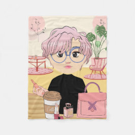 MEISJE ANIME, MAKE-UP GEBRUIKEN IN EEN KOFFIEPLAAT FLEECE DEKEN