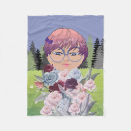 MEISJE ANIME, MET BLOEMEN FLEECE DEKEN
