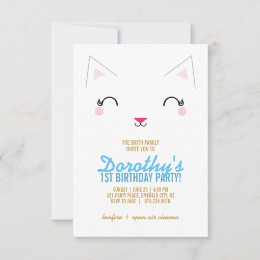 meisje ANY AGE kitty CAT BIRTHDAY party BLUE Kaart (Voorkant)