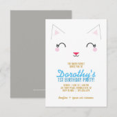 meisje ANY AGE kitty CAT BIRTHDAY party BLUE Kaart (Voorkant / Achterkant)