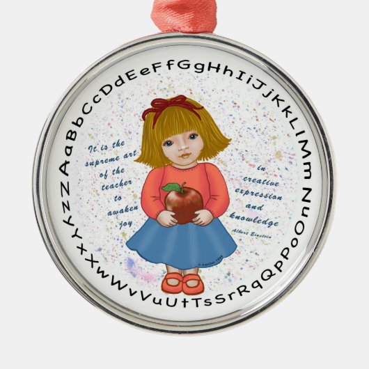 Meisje Appel Leraar Metalen Ornament (Voorkant)