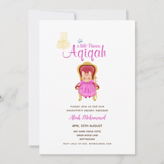 Meisje AQIQAH Baby Shower Verjaardag Prinses Thema Kaart (Voorkant)