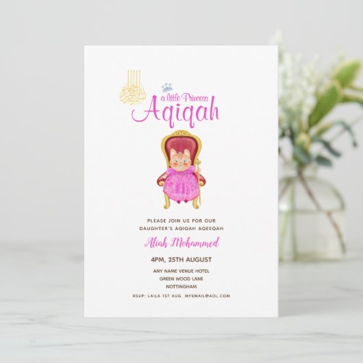 Meisje AQIQAH Baby Shower Verjaardag Prinses Thema Kaart (Staand voorkant)