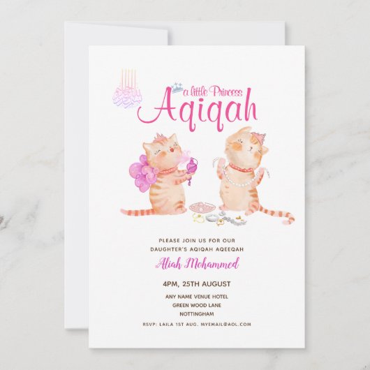 Meisje AQIQAH Baby shower Verjaardagsprinses Thema Kaart (Voorkant)