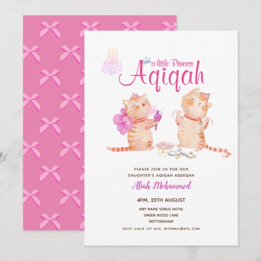 Meisje AQIQAH Baby shower Verjaardagsprinses Thema Kaart (Voorkant / Achterkant)