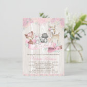 Meisje Aquarel Bos Dier Bloemige Baby Shower Kaart (Staand voorkant)