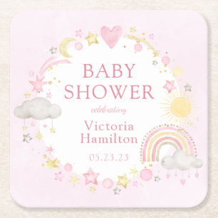 Meisje Aquarel Regenboog Baby Shower Kartonnen Onderzetters