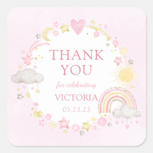 Meisje Aquarel Regenboog Baby Shower Vierkante Sticker
