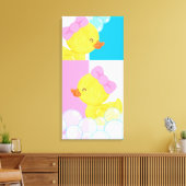 Meisje Aquarel Rubber Eendje Lief Groot Canvas Afdruk (Insitu (Woonkamer))