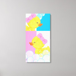 Meisje Aquarel Rubber Eendje Lief Groot Canvas Afdruk