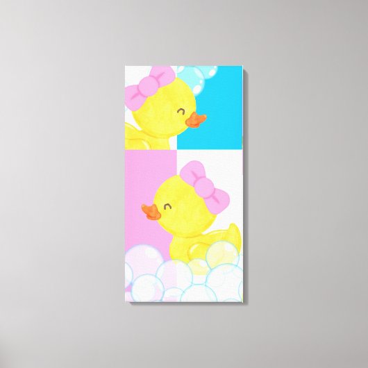 Meisje Aquarel Rubber Eendje Lief Groot Canvas Afdruk (Voorkant)