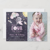 Meisje astronaut buiten ruimte vierde verjaardag f kaart (Voorkant)