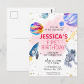 Meisje astronaut buitenruimte raket schip planeet briefkaart (Voorkant / Achterkant)