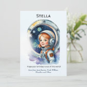 Meisje Astronaut in Space Rocket Verjaardag Kaart (Staand voorkant)