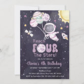 Meisje Astronaut Outer Space Vierde Verjaardagsfee Kaart (Voorkant)