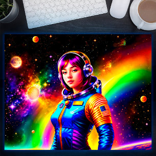 Meisje Astronaut Space Stars Kleurrijke Galaxy Art Poster