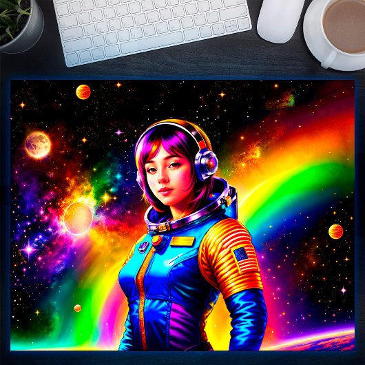 Meisje Astronaut Space Stars Kleurrijke Galaxy Art Poster