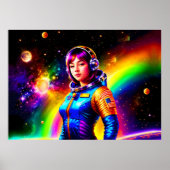 Meisje Astronaut Space Stars Kleurrijke Galaxy Art Poster (Voorkant)